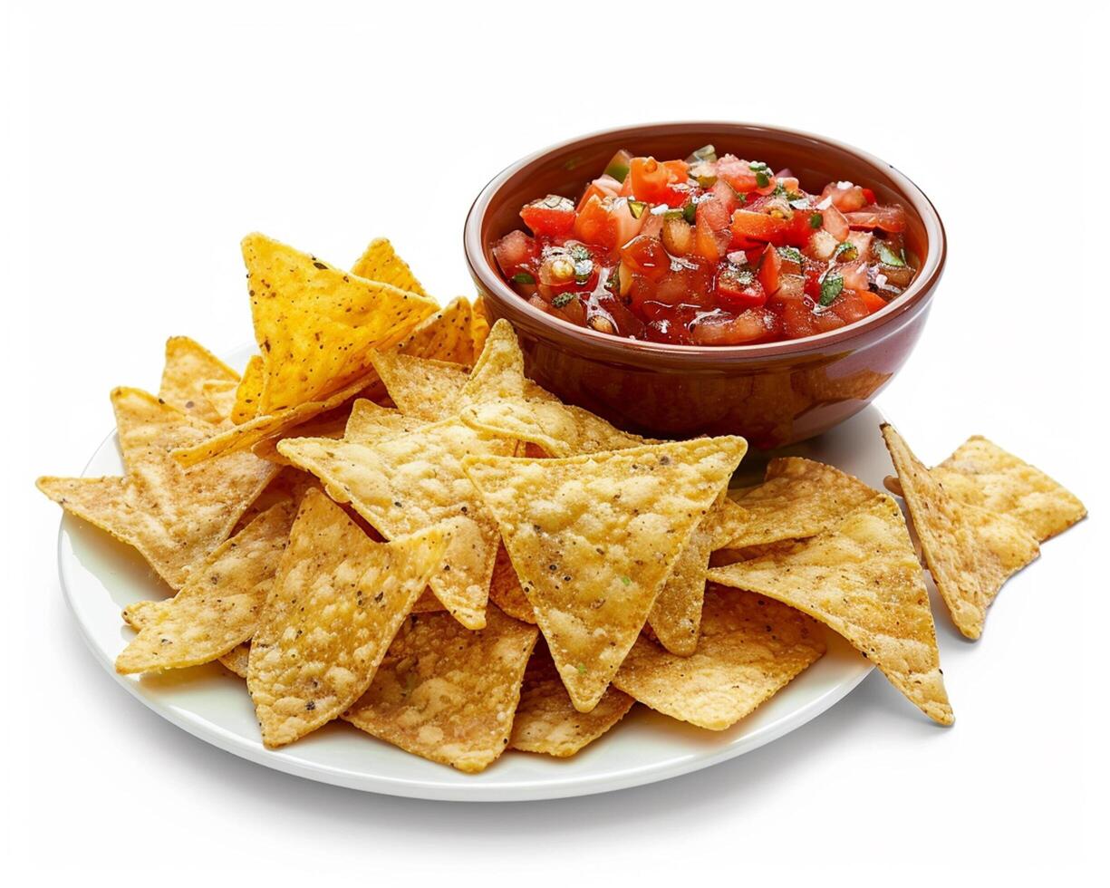 nachos with salsa on white background photo
