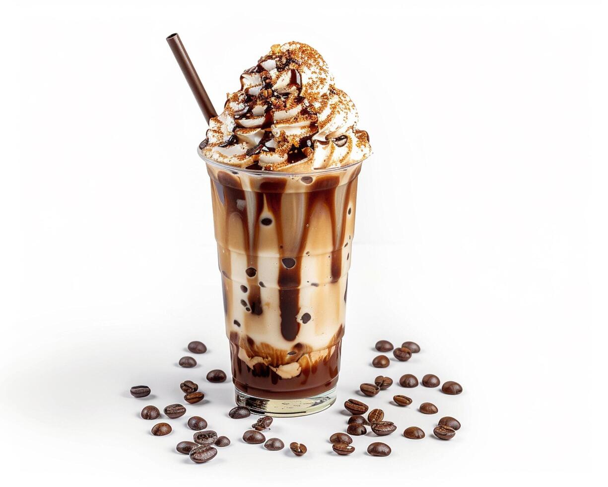 a coffee drink with whipped cream and chocolate chips photo