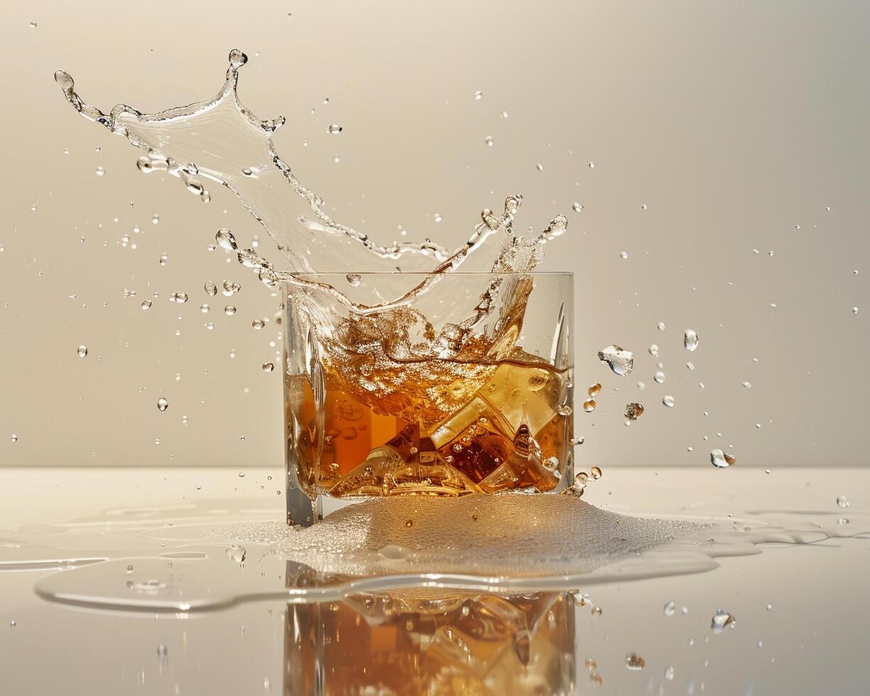 a glass of whiskey splashing into the water photo