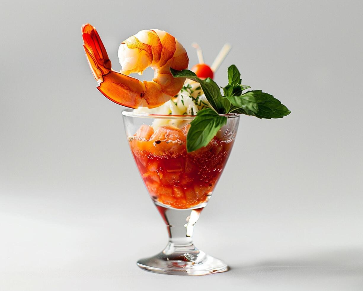 a glass with a shrimp cocktail photo