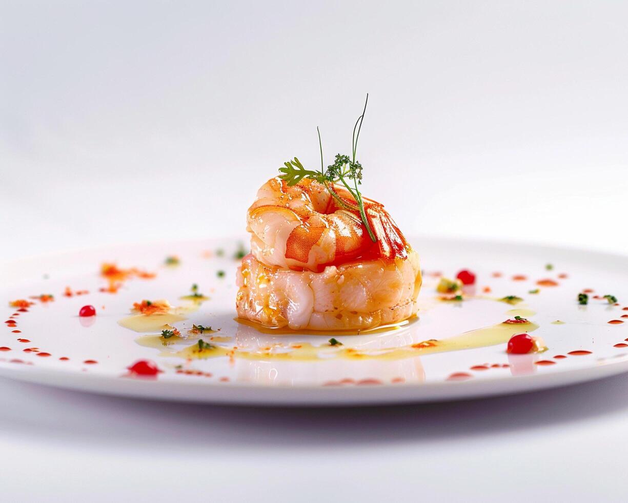 a shrimp dish on a white plate photo