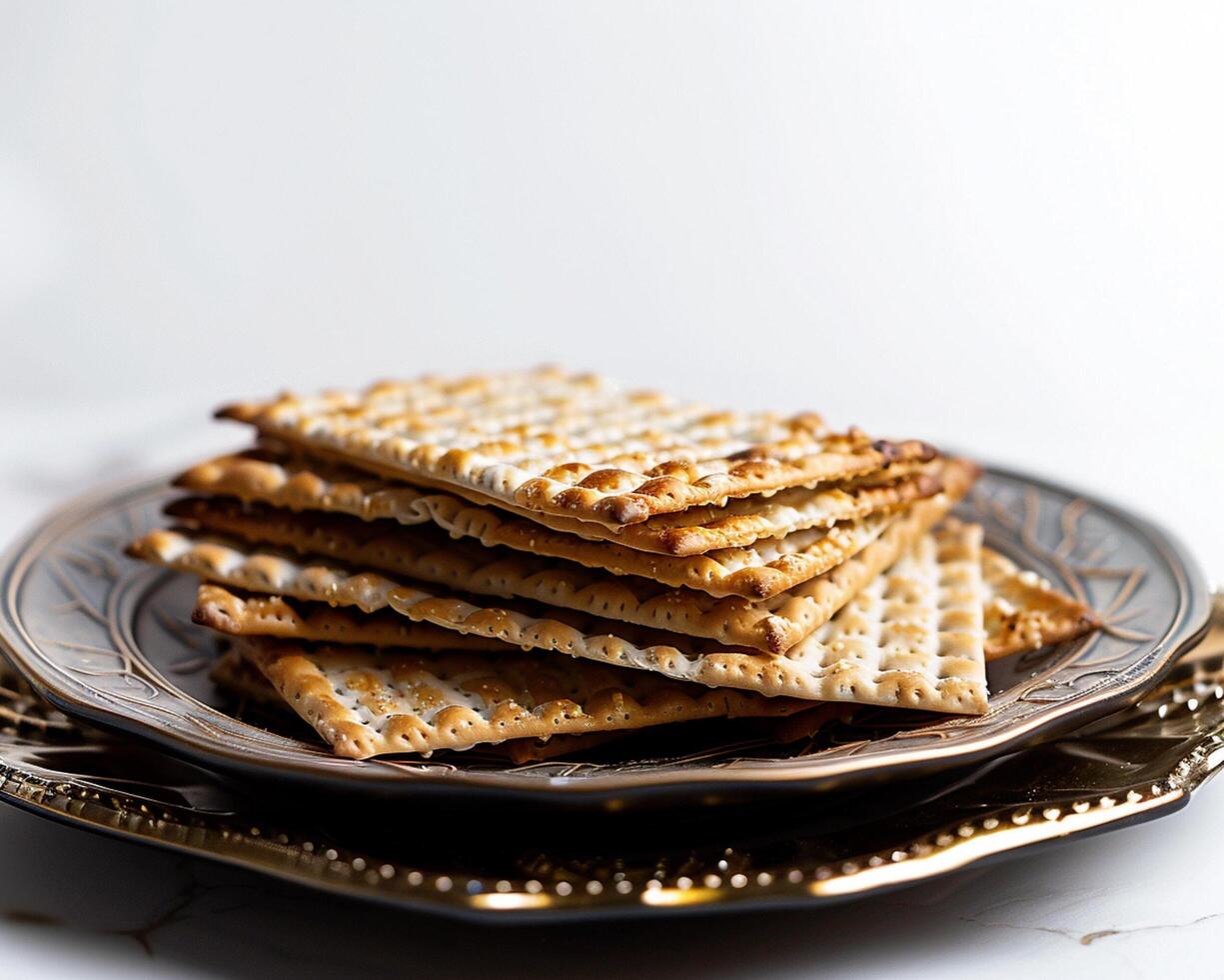 matzah crackers on a gold plate photo