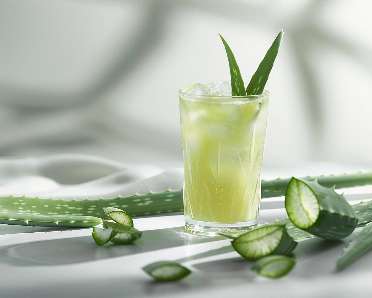 aloe vera drink with aloe vera leaves photo