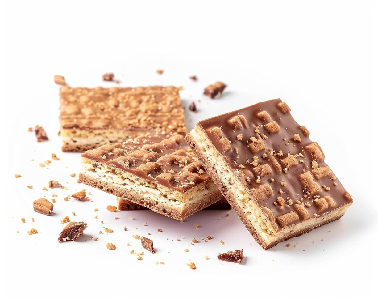 three pieces of chocolate and peanut butter bars photo