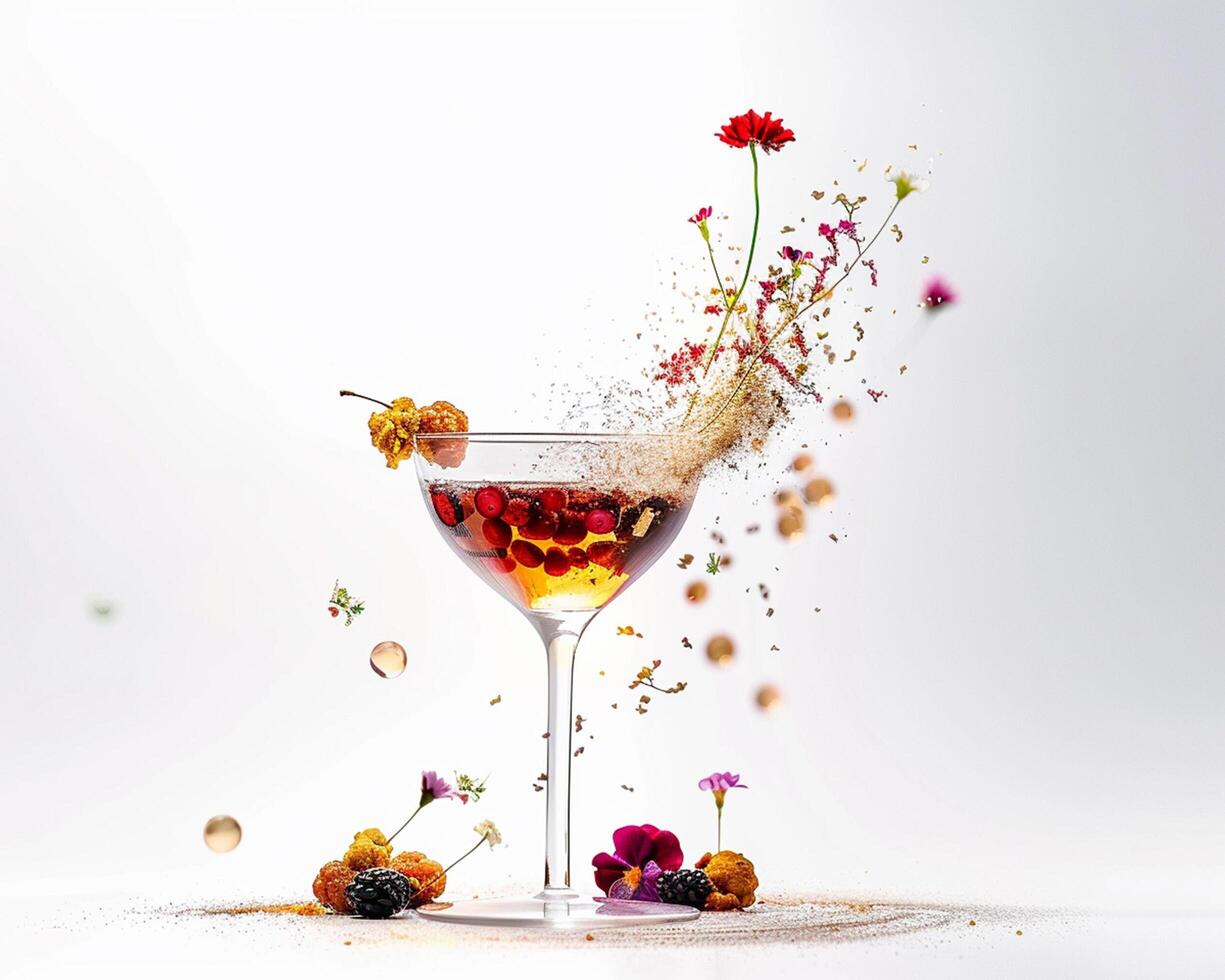 cocktail with flowers and fruit photo
