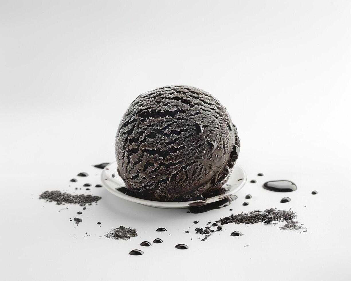a scoop of ice cream on a white plate photo