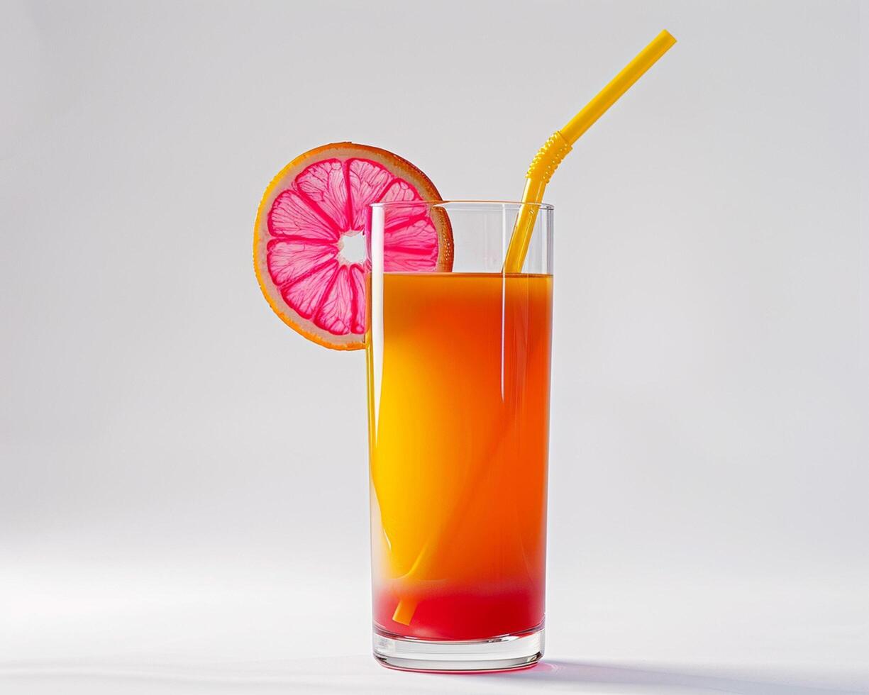 glass of orange juice with a straw photo