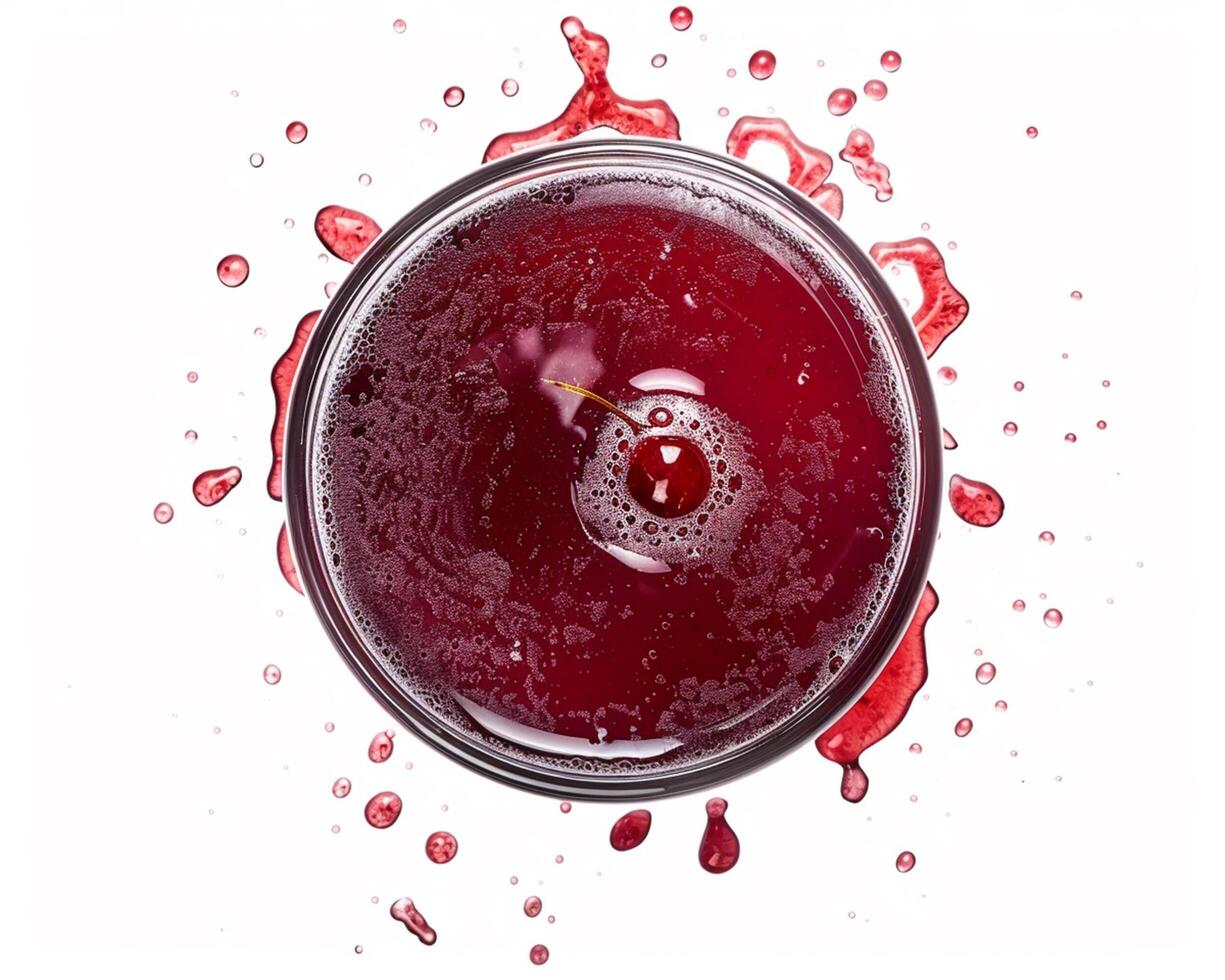 red liquid is being poured into a glass photo