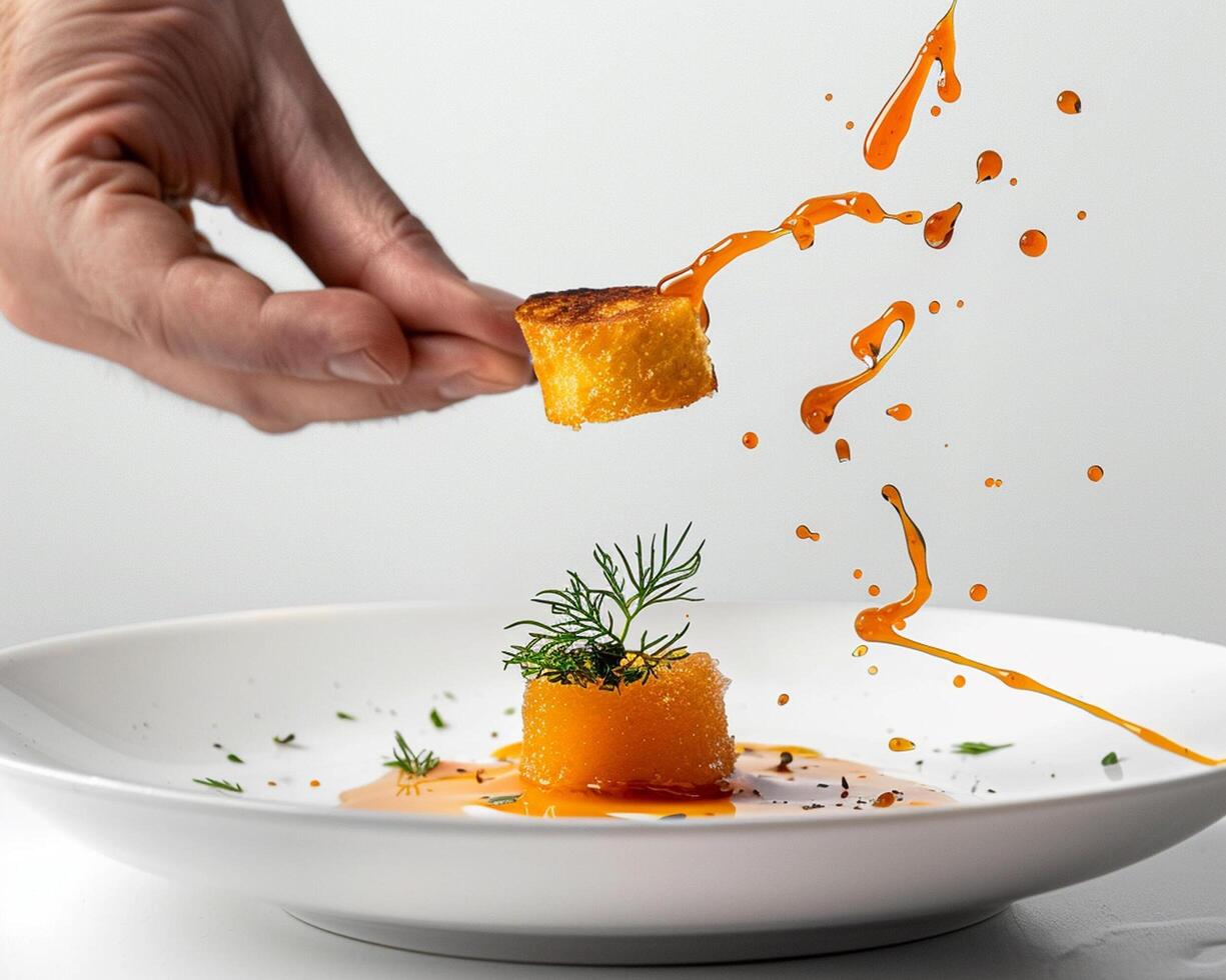 a person is holding a plate with food on it photo