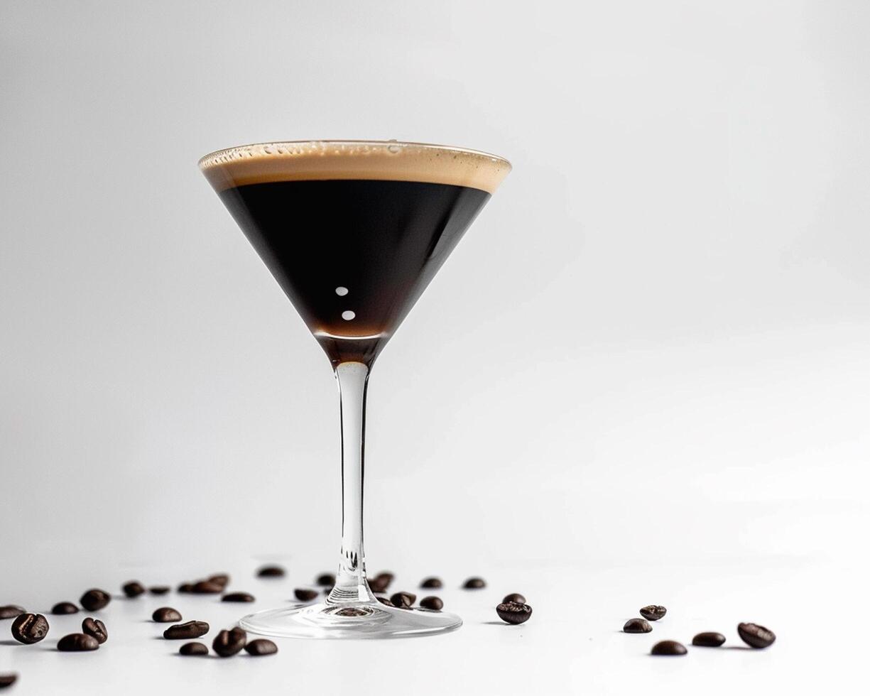 a black coffee drink in a glass with coffee beans photo