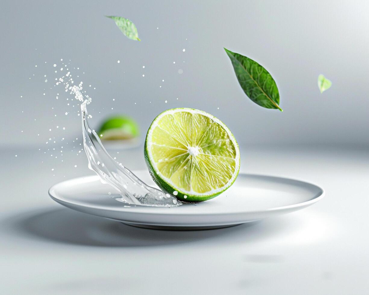 a slice of lime on a plate photo