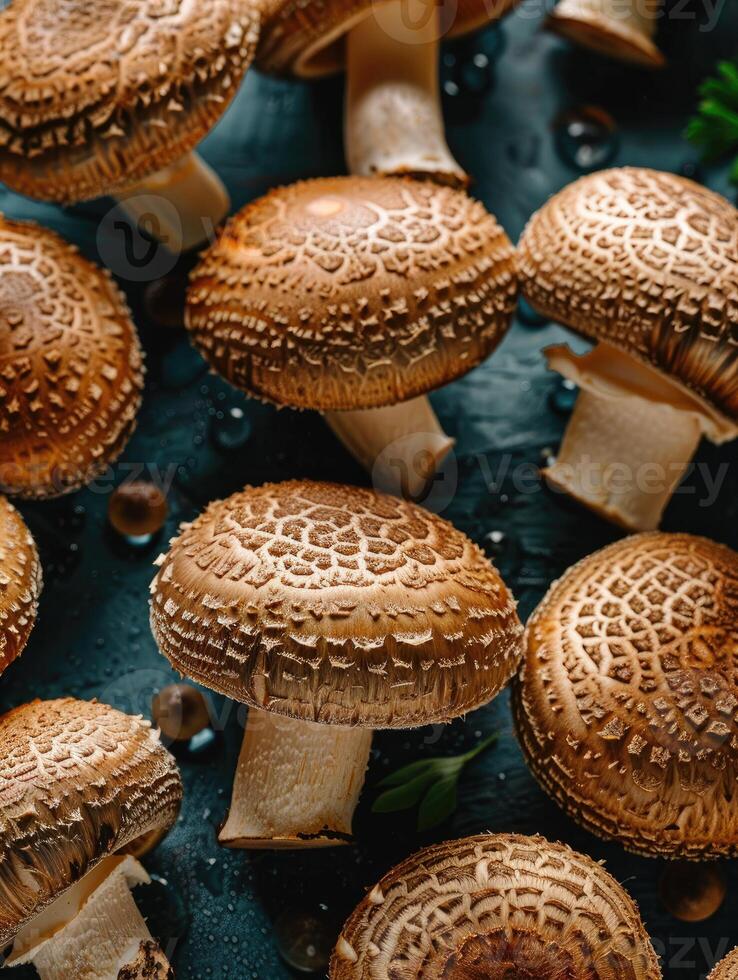 Decorative mushrooms exhibit a captivating pattern, presenting an enchantment of the fungi kingdom. photo