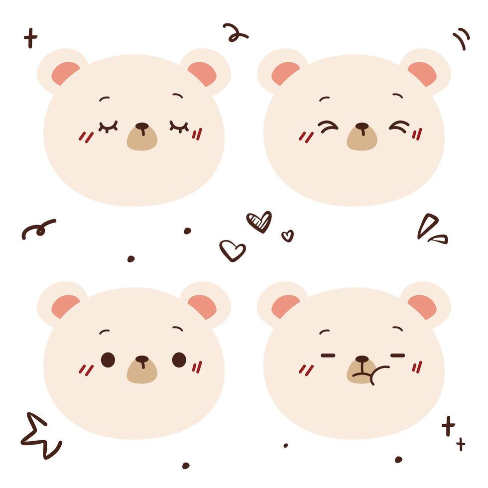 CUTE BEAR FACE WITH VARIOUS EXPRESSIONS vector