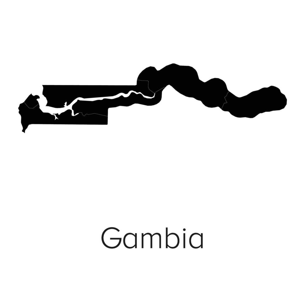 Gambia Map Illustration - Silhouette, Outline, Gambia Travel and Tourism Map vector