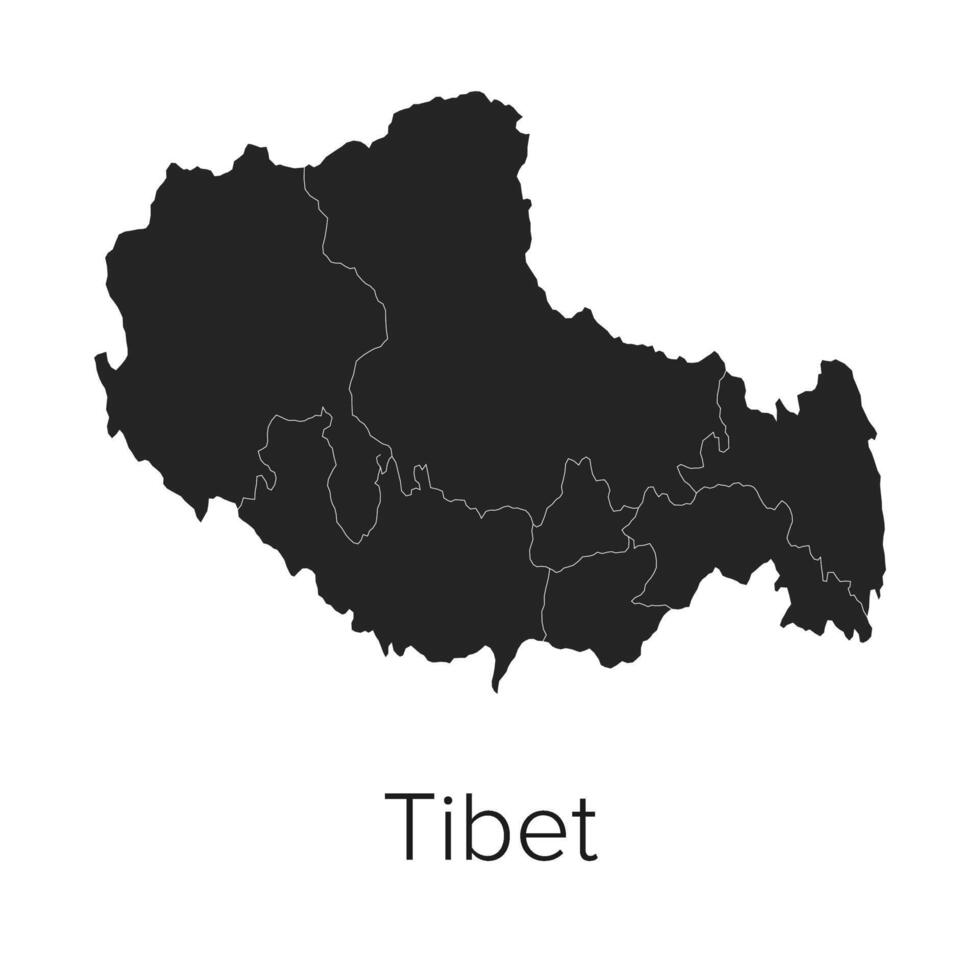 Tibet Map Illustration - Silhouette, Outline, Tibet Travel and Tourism Map vector