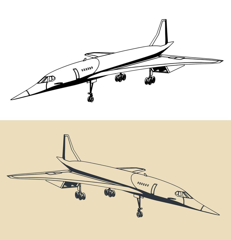 Supersonic passenger aircraft illustrations vector