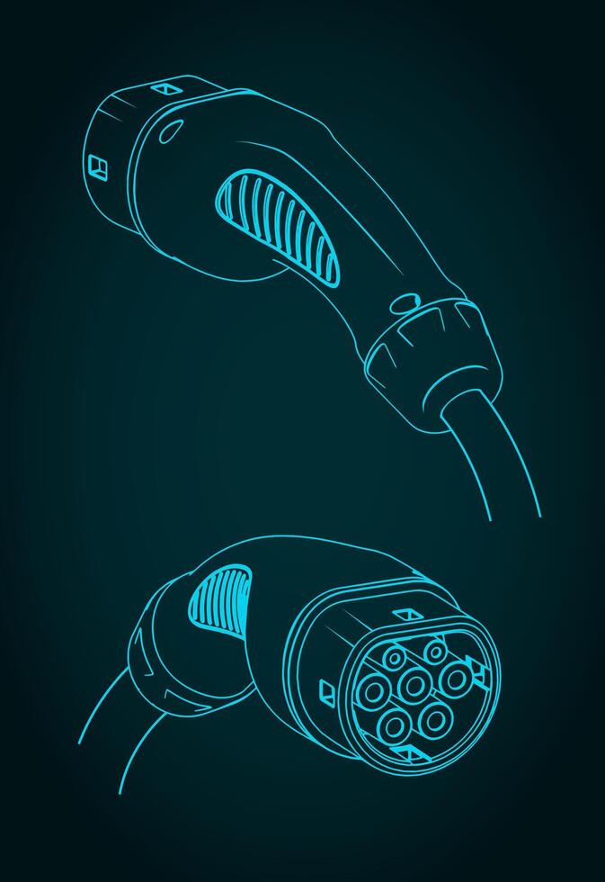 EV charger type 2 plug blueprint vector
