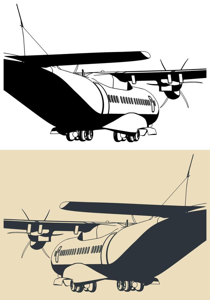turbohélice transporte aeronave ilustraciones de cerca vector