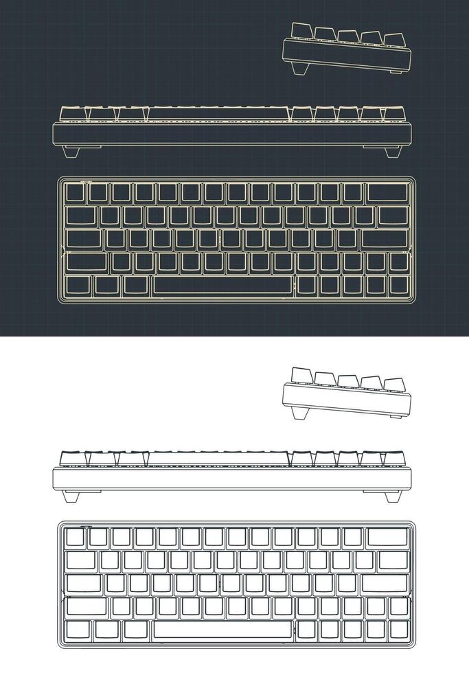 Mechanical keyboard drawings vector