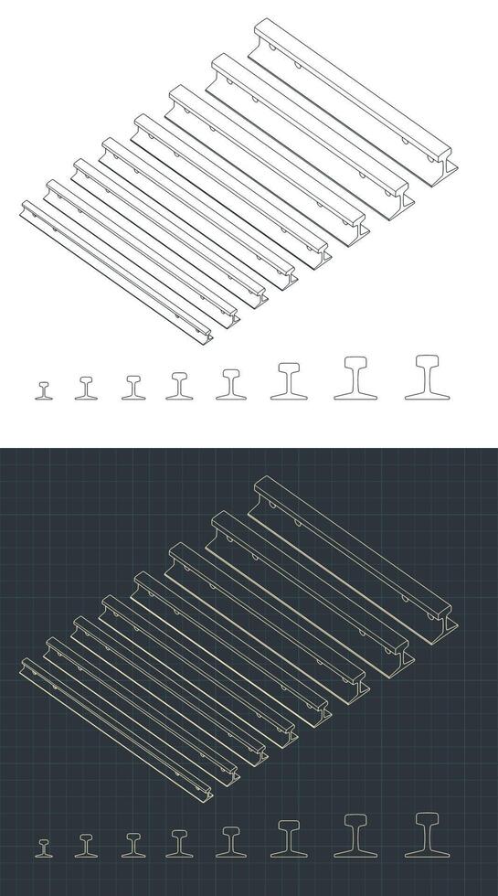 Drawings of different sizes of rails vector