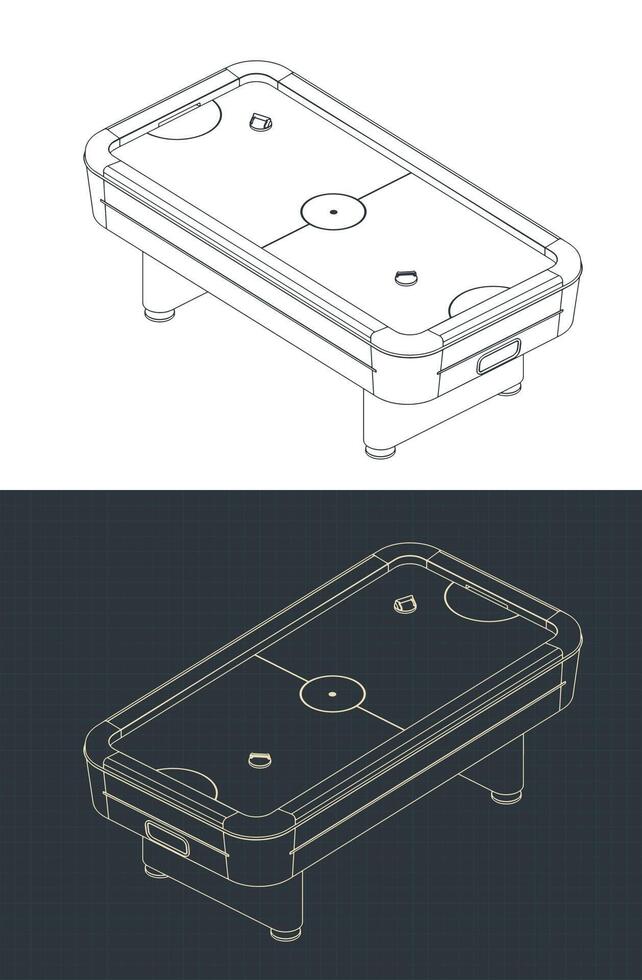 Tabletop air hockey game isometric blueprints vector