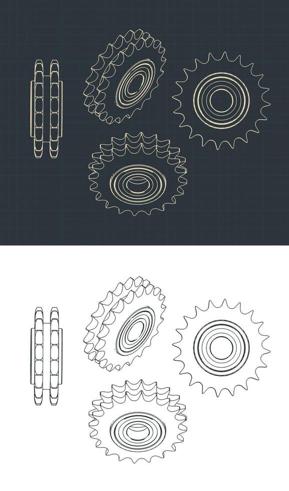 Double chain sprocket drawings vector