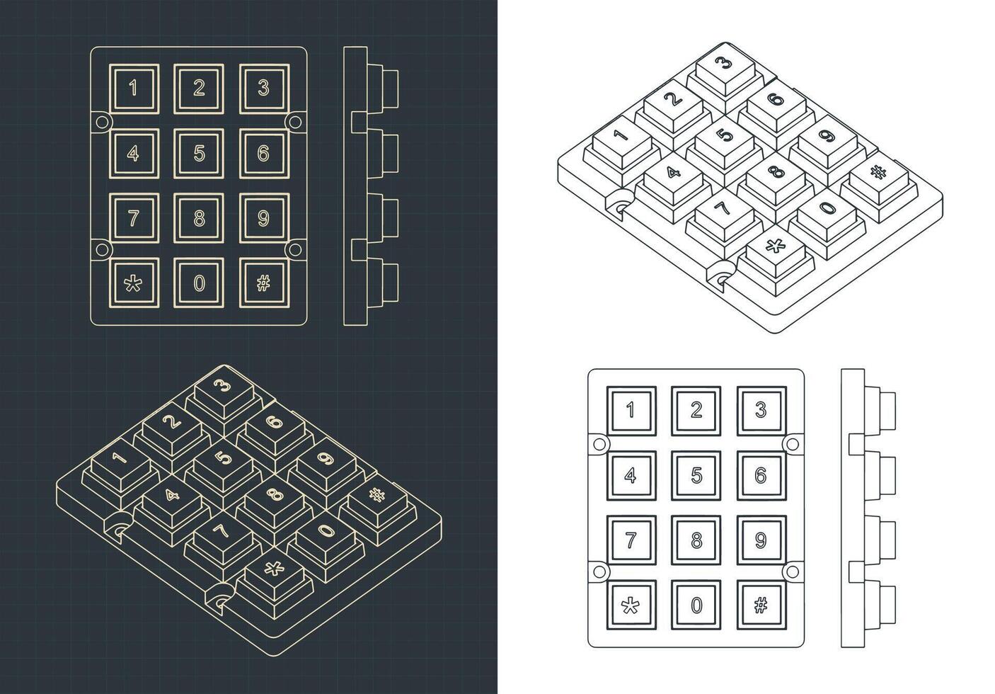 Numeric keypad drawings vector
