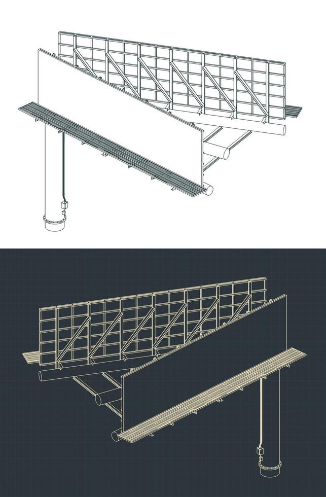 Double sided V type outdoor advertising billboard blueprints vector