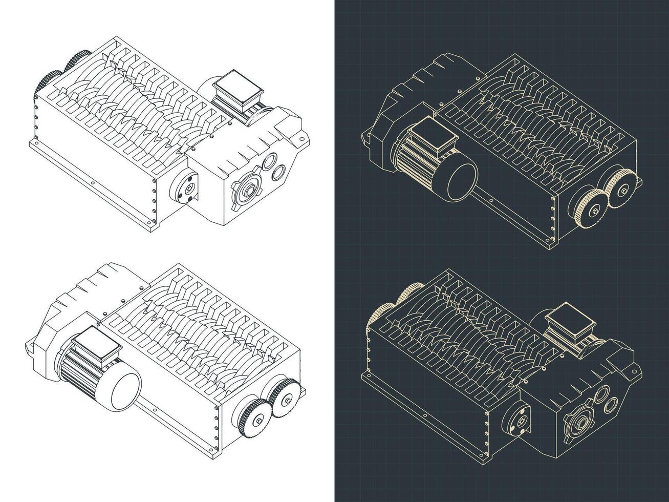 Shredder machine isometric blueprints vector