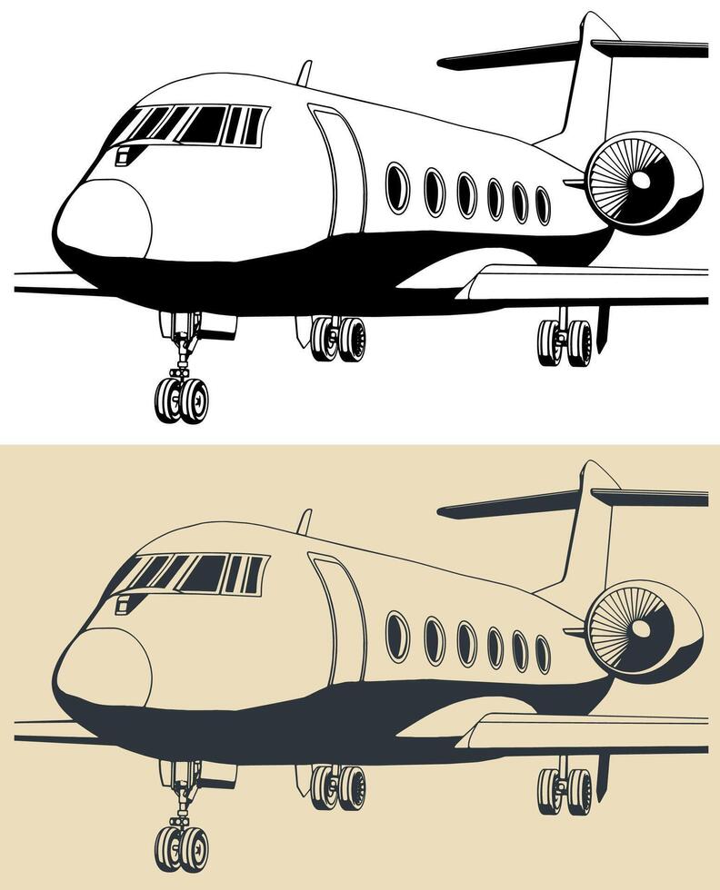 Private business jet close-up illustrations vector