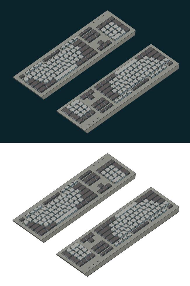 Retro style keyboard isometric color drawings vector