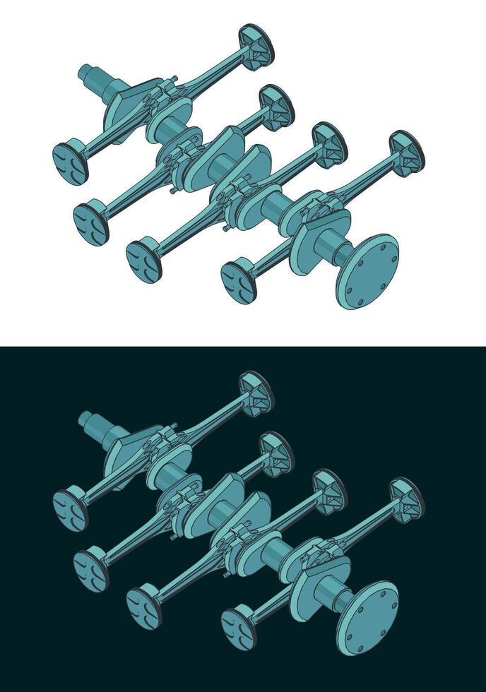 Crankshaft and pistons of of horizontally opposed engine vector