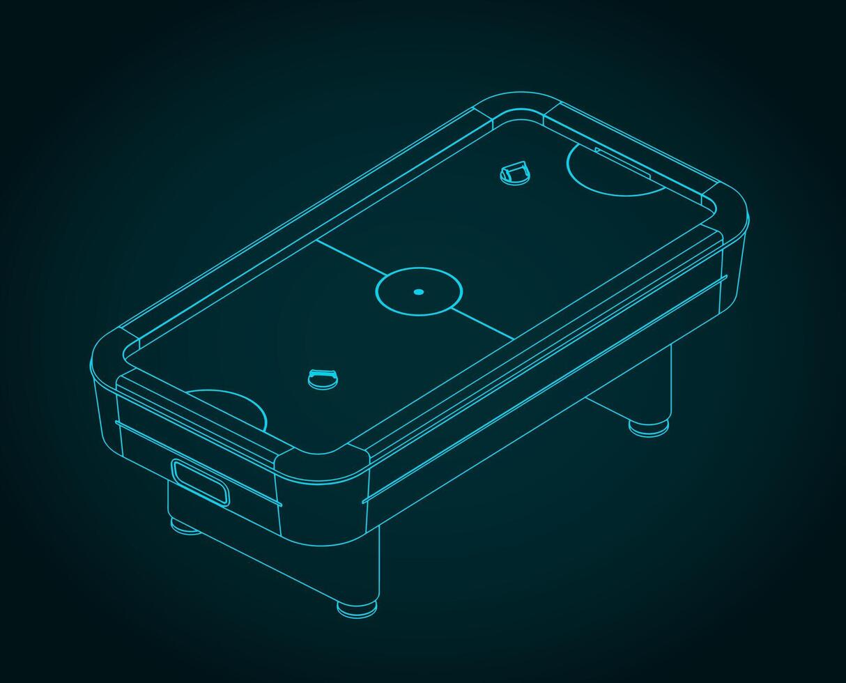 Tabletop air hockey game isometric blueprint vector