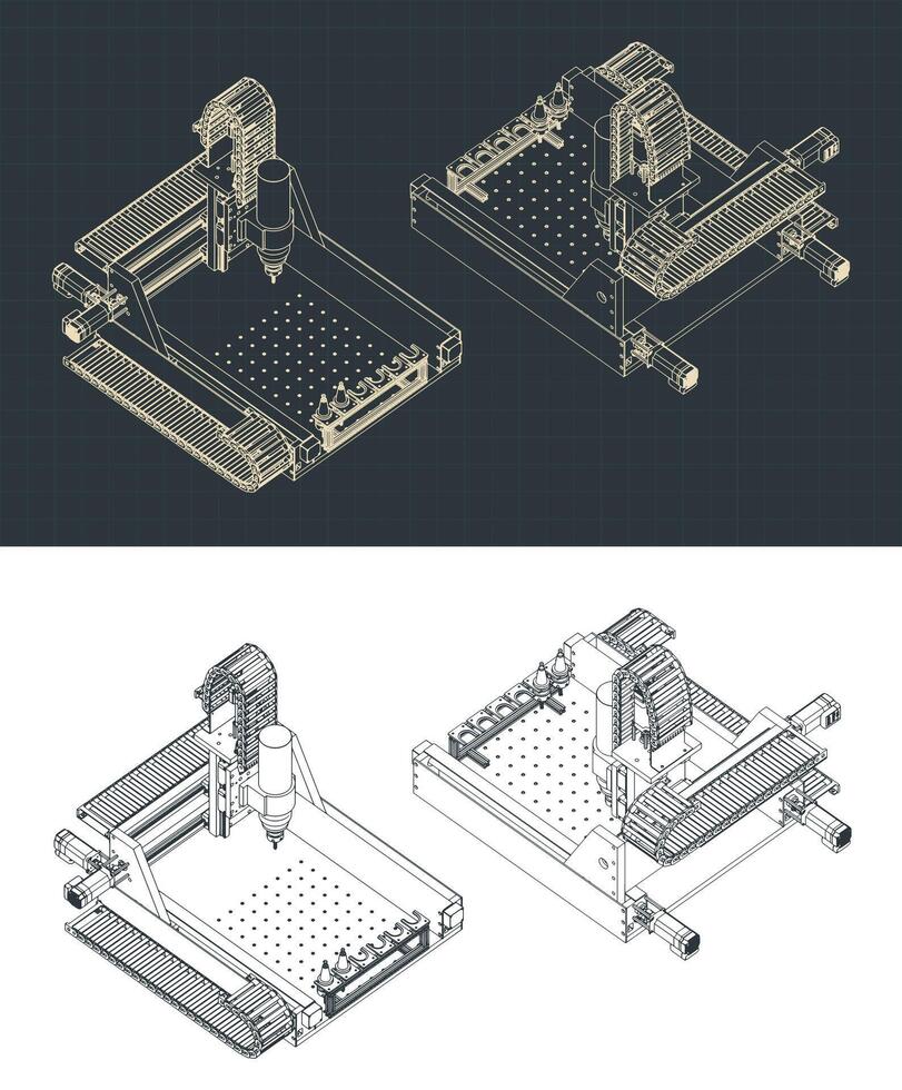 CNC milling machine isometric drawing vector