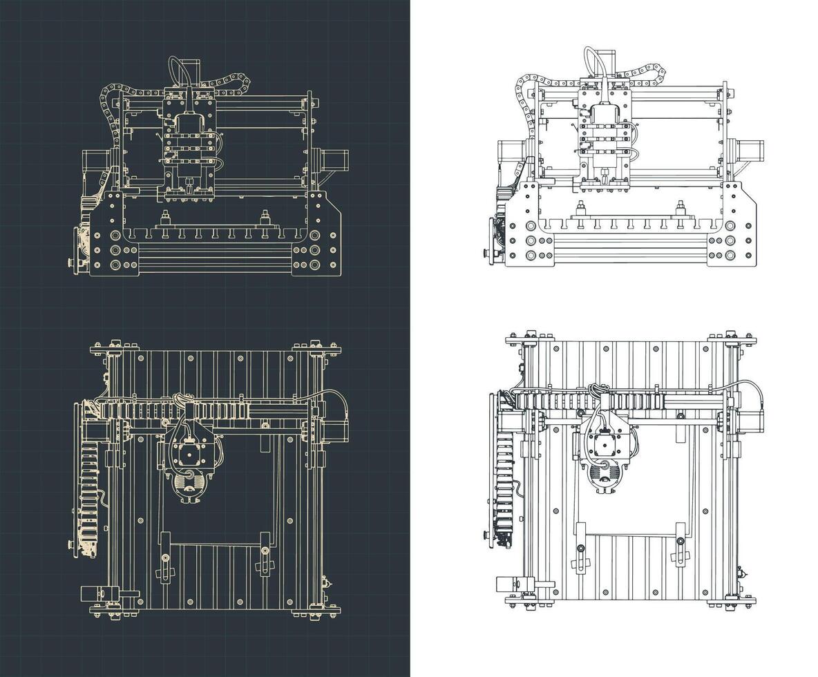 CNC milling machine blueprints illustration vector