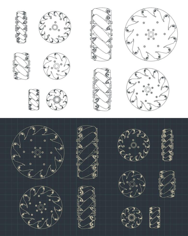 Mecanum wheel blueprints Set vector