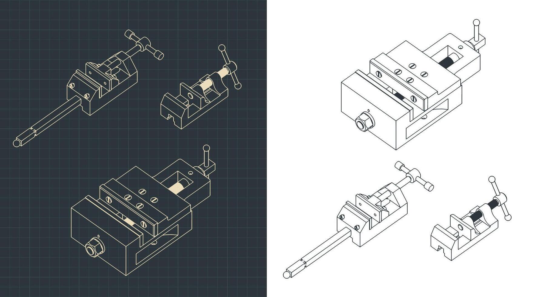 Bench vice isometric drawings mini Set vector