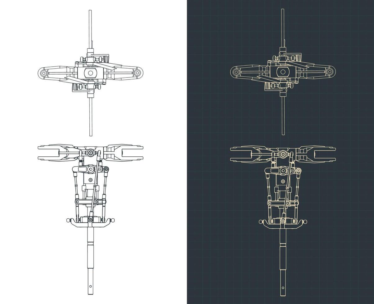 Helicopter main rotor blueprints vector