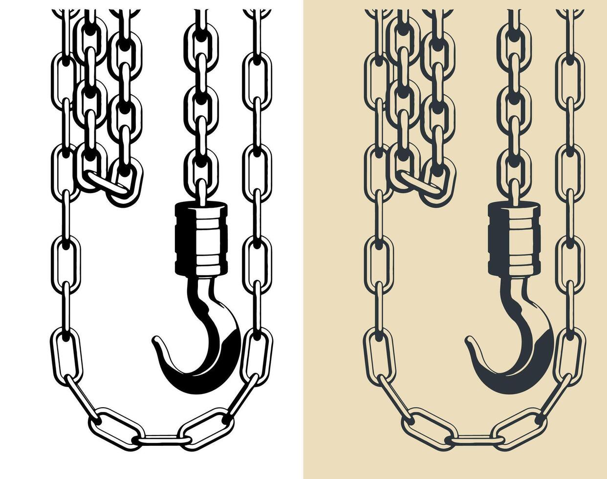 Chains and crane hook close-up vector