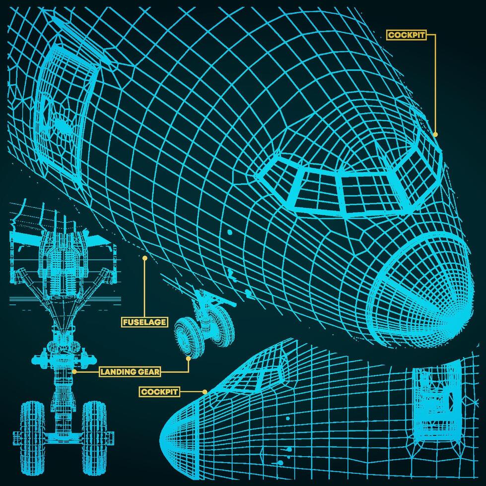 Civil aircraft drawings in retro style vector