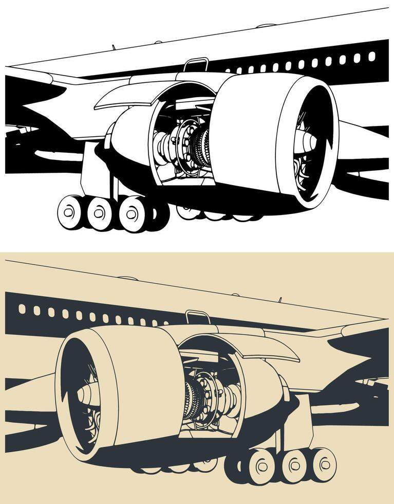 Passenger aircraft close-up illustrations vector