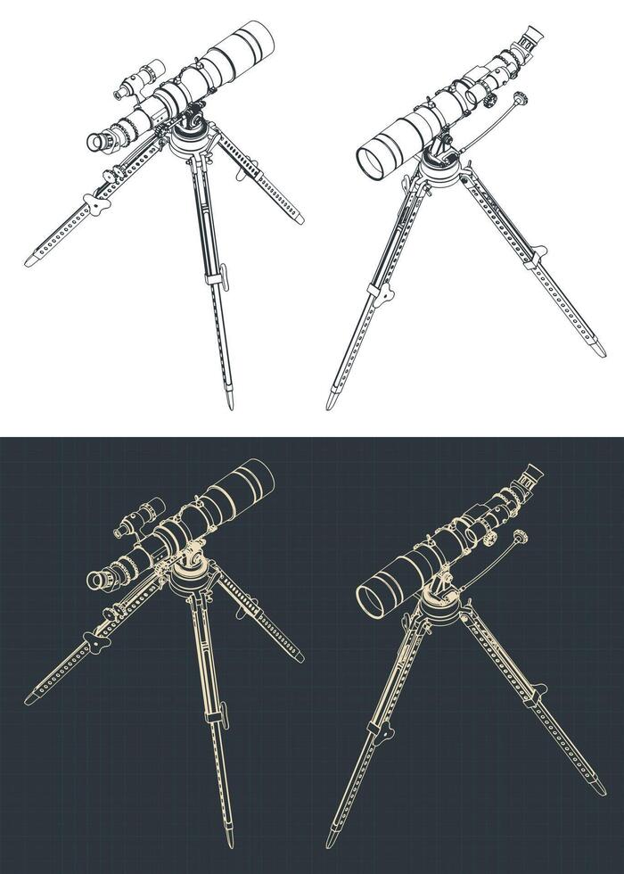 Telescope isometric blueprints vector