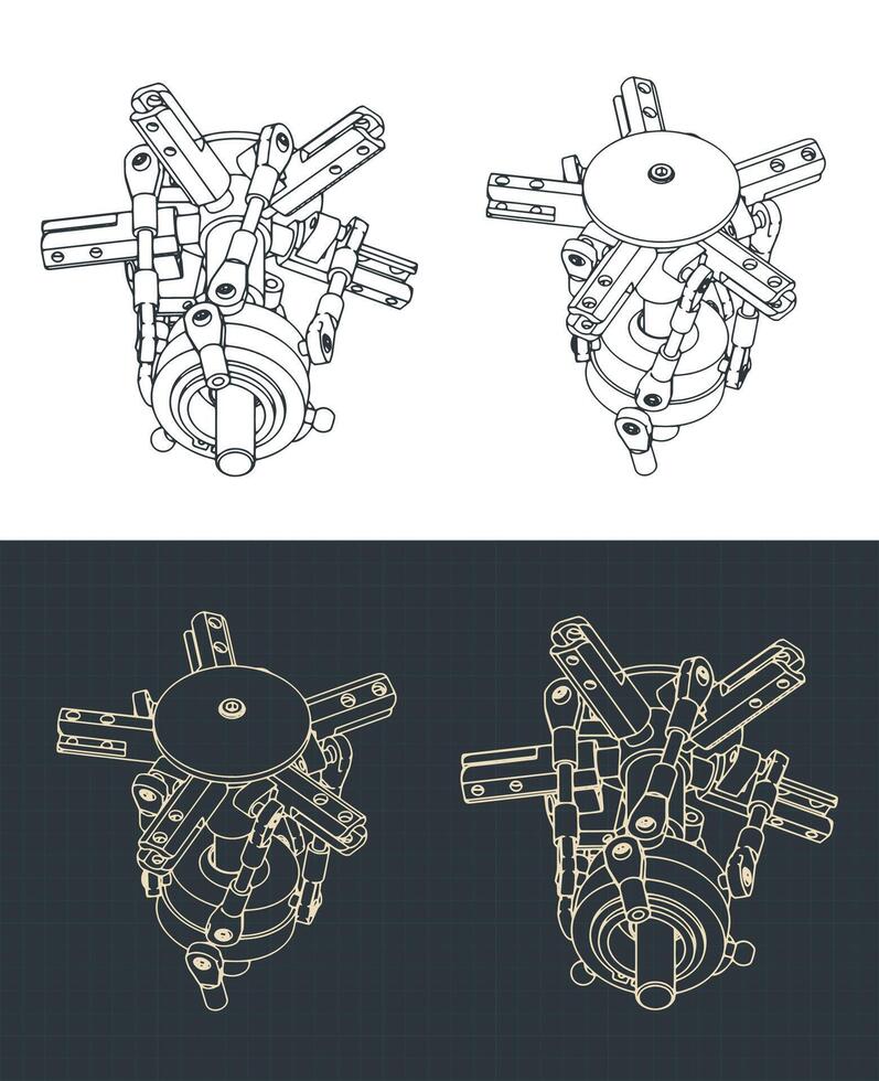 Helicopter main rotor isometric drawings vector