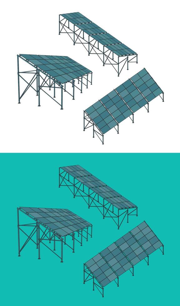 Solar panels color drawings vector