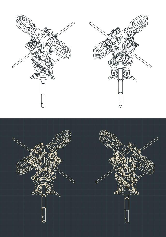 Helicopter main rotor isometric blueprints vector