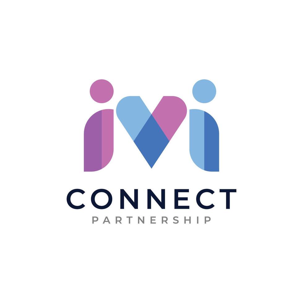 Initial letter m logo design with minimalist design concept. Connection partnership symbol. vector