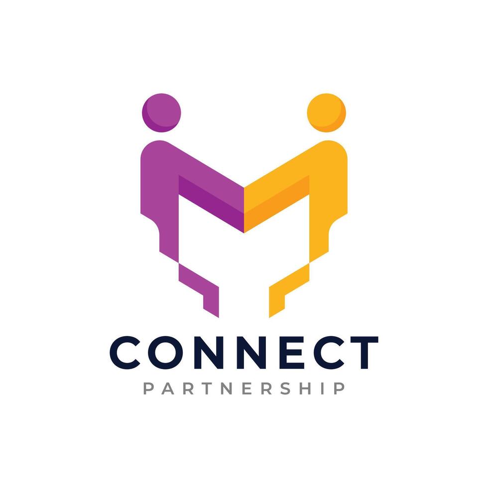 Initial letter m logo design with minimalist design concept. Connection partnership symbol. vector
