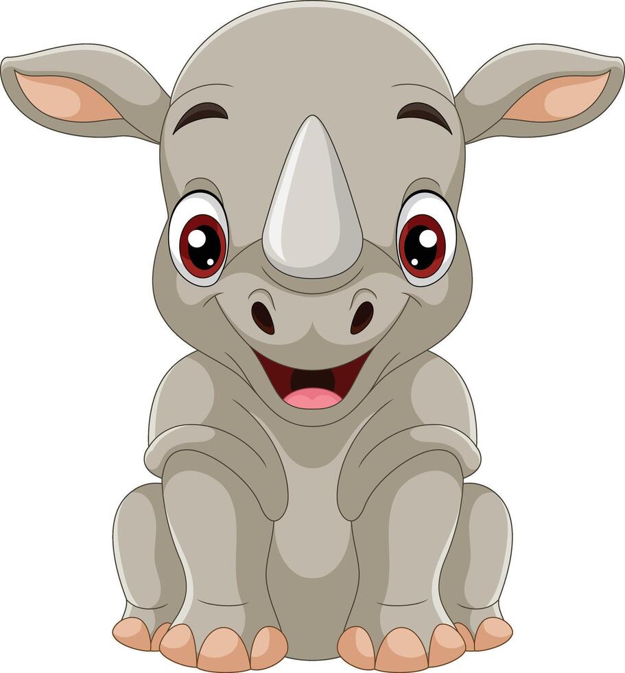 Cartoon funny rhino sitting on white background vector