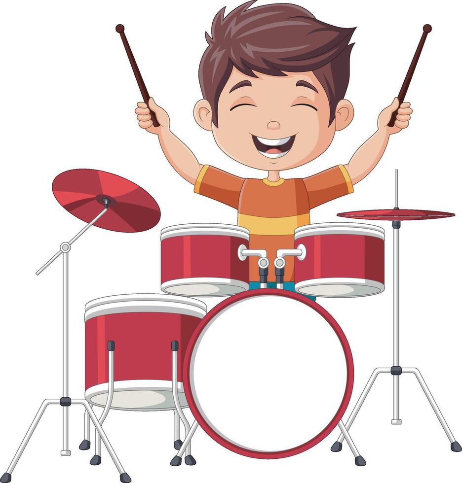 Little boy playing a drum set vector