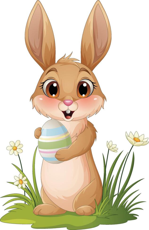Cartoon little bunny holding Easter egg vector